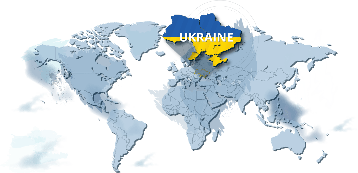 Map of the world with Ukraine in the colours of its flag